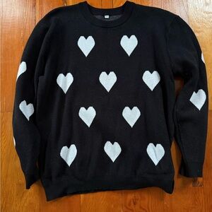 Black Heart Pattern Sweater Thick Stretchy